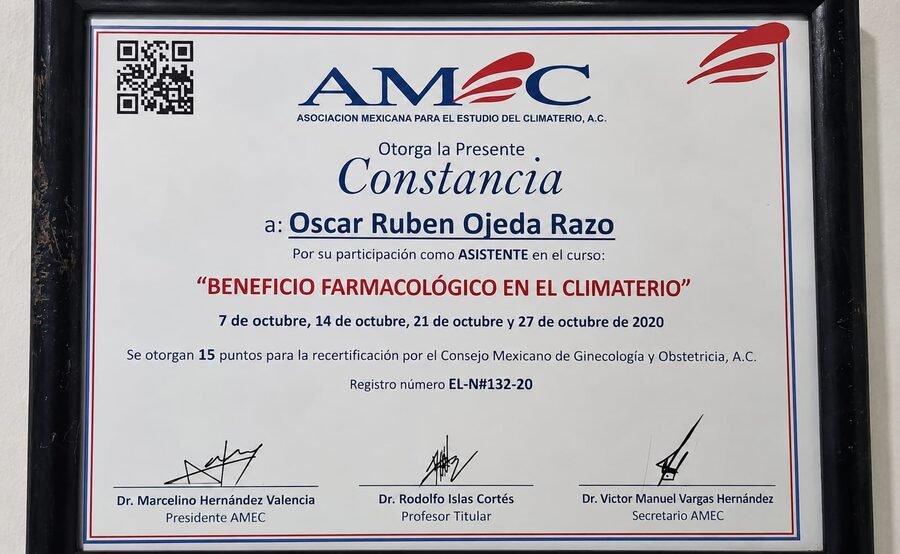 Constancia AMEC, Beneficio Farmacológico en el Climaterio